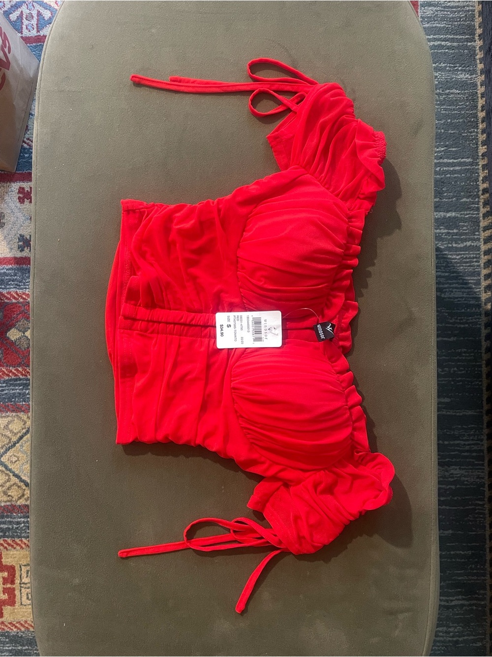 Windsor Red Off-Shoulder Ruched Crop Top
